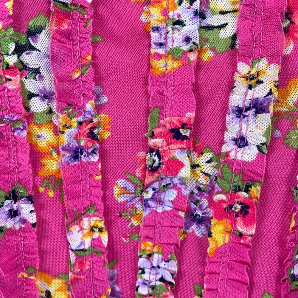 Aeropostale Pink Stretchy Sheer Floral Ruffle Tank Top - Size Small - Picture 4 of 11